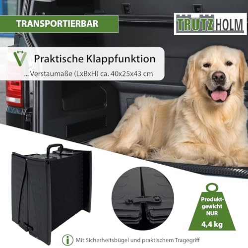 TRUTZHOLM Hunderampe klappbar 75 kg Tragkraft Anti-Rutsch Lauffläche Einstiegshilfe für Kofferraum Hundeautorampe Kofferraumrampe platzsparend leicht stabil schwarz (DREIFACH)