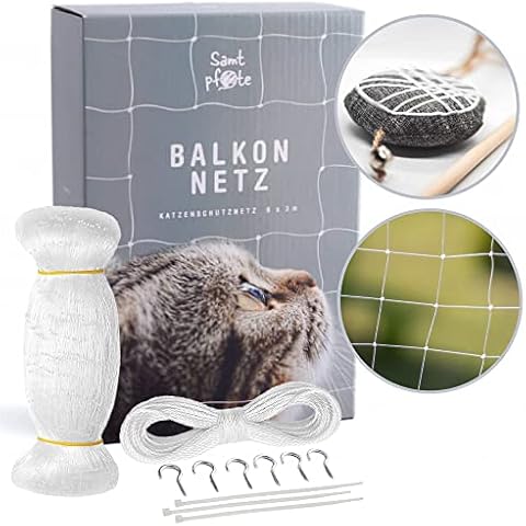 Samtpfote® Katzennetz für Balkon ohne Bohren - 8 x 3 m - Balkonnetz transparent und reißfest Cover
