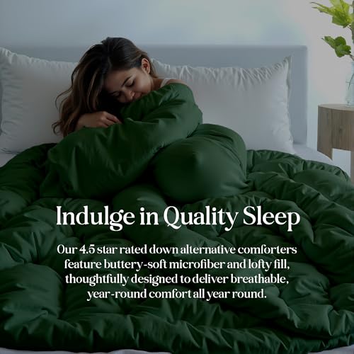 Image of ROYALE LINENS Comforter - Full Size Duvet Insert - All Season Soft Quilted Comforters with 8 Corner Tabs - Down Alternative Bedding Comforter - Box Stitched Duvet Insert (Green, Full 82 inchx86 inch)