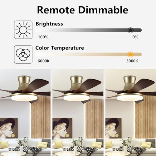 Ventilateur de plafond intérieur design doré avec éclairage moderne modulable
