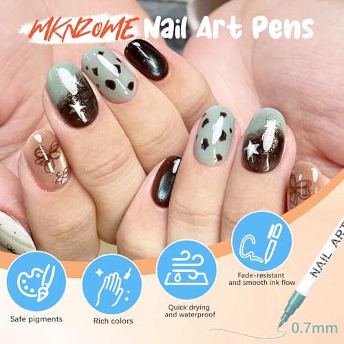 Image of 12 Color Nail Art Pens for Painting Nails, 0.7 MM Nail Polish Pens Drawing Point Liner Acrylic Painted Pen Kit, Waterproof Quick-drying for DIY Design Manicure Tools Christmas