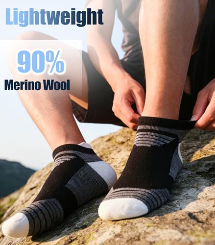 Image of 90% Merino Wool Athletic Breathable Low Cut Socks for Men 3 Pairs | Running Cycling Tennis Hiking Ultra-Light Thin Ankle No Show Moisture Wicking Support Breathable Cushioned for Men & Women