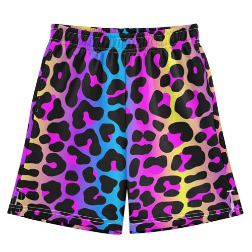 boy Shorts Leopard Print Cheetah Neon Gradient Youth Athletic Shorts for Boys and Girls 10-11 Y