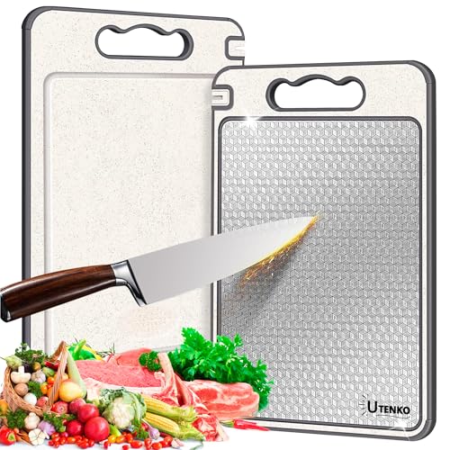 Utenko- Double-Sided Stainless Steel Cutting Board with Scratch-resistant Mesh Design-