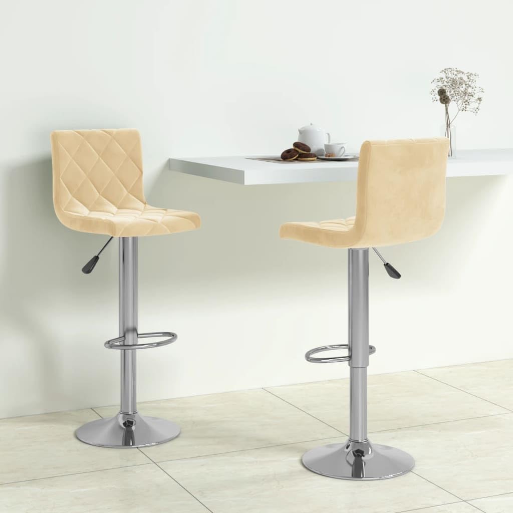 Tabouret de bar velours crème hauteur réglable pour soulager le dos au repas
