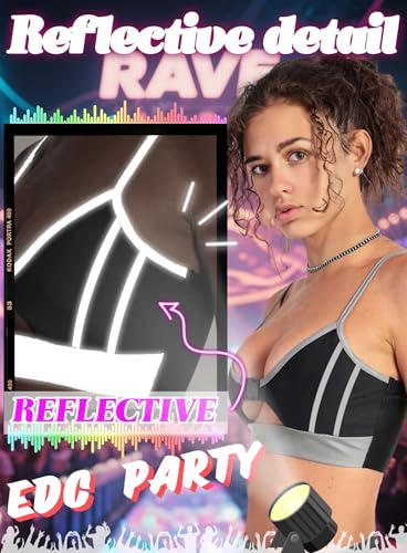 Reflective Rave Top for Women - Sexy EDC Festival Crop Tank Buckle Underboob Shirt Bikini Bra Music Concert Outfits3