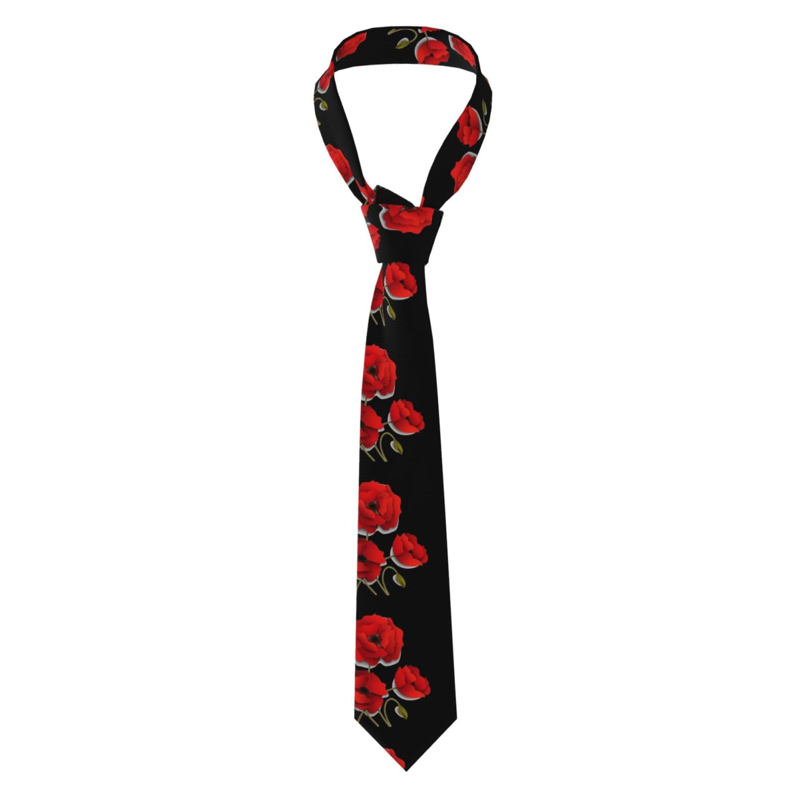 Whjdpp Men's Black Poppy Flowers Vivid Petals Printed Necktie - Soft & Comfortable For Business, Daily, Work, Birthday, Wedding, Party, Banquet 57X3.1 Inch Easy Care