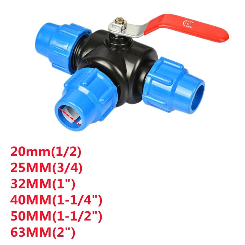Valvola a raccordo rapido a tre vie in PE - Connettore for tubo for irrigazione da giardino, acquacoltura e industria(Blue,40mm)