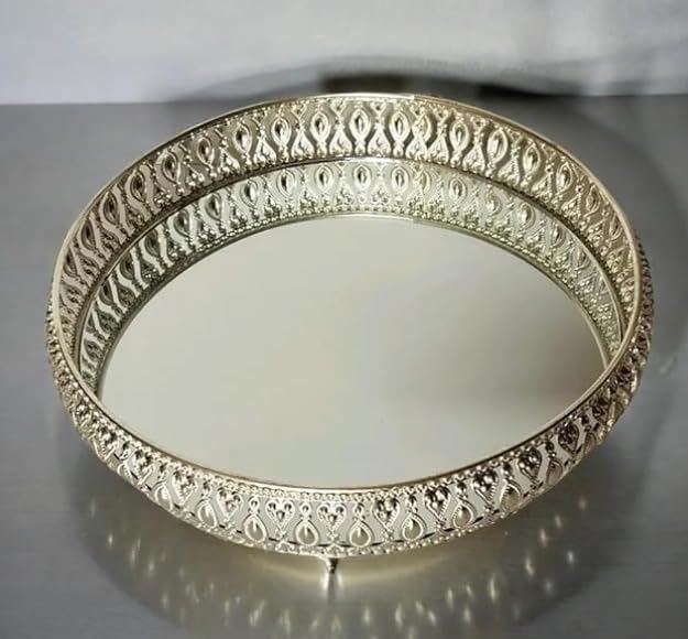 Image of Decorative German Silver Tray Set of 4 Sets Designer Set Trays I Gifting Trays Set [Display for Home Wedding and Festive Decor Size 10 inch 8 inch 6 inch 4 inch. Without Stand Flat Trays.