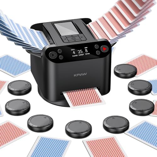 KPAW Kartenmischmaschine mit Austeilen,mit 8 Fernbedienungen | Automatischer Kartenmischer und Austeiler Für 2–12 Spieler für Kartenspiele, Blackjack, Skip-BO, Phase 10 und andere