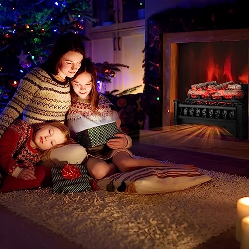 Image of Tangkula 20 inch Electric Fireplace Log Set Heater with Adjustable Temp, Overheating Protection, Realistic Birch Wood Ember Bed, Infrared Quartz Electric Fireplace Insert for Home & Office Decor, 1500W