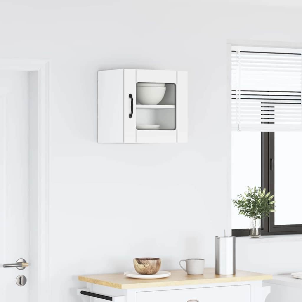 Lucca - Armadietto da parete in vetro bianco in legno 40 x 31 x 40 cm con anta, scaffale e spazio per cucina, sala da pranzo, dispensa e bar da caffè