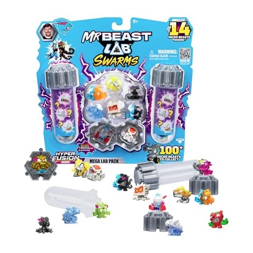 MrBeast Lab Swarms Serie Hyper Fusion, colecciona +100 enjambres, el megapack de Laboratorio Incluye 14 microbestias, 14 Pegatinas coleccionables y 4 cápsulas para Crear