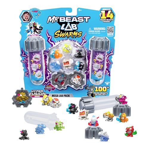 Image of MrBeast Lab Swarms Series 3, Hyper Fusion Series, 14 Pack Collectible Micro Beasts, 14 Collectible Stickers & 4 Fusion Caps to Build Out Your Own MrBeast Lab - Steel Slushee