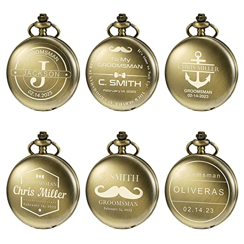 Image of TREEWETO Personalized Pocket Watch for Groomsmen Best Man Custom Engraved Pocket Watches Proposal Gift for Man Wedding Gifts, Groomsman Gifts for Men