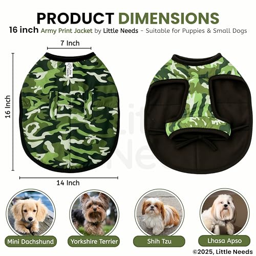 Image of Dog Jacket for Winter (Army Print, 16 Inch) | Camouflage Design, Waterproof & Windproof Polyester Coat with Fleece, Adjustable Velcro Closure, Warm Vest for Cold Weather