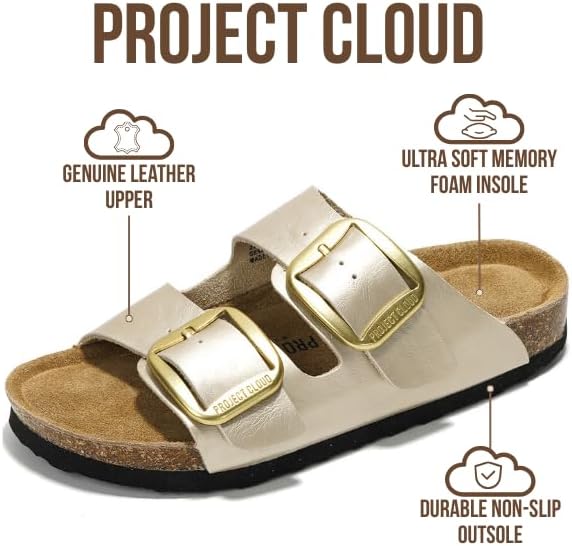 Project Cloud 100% Genuine Leather Flat Sandals for Women 2026 Comfortable Beach Essentials Womens Sandals Memory Foam Vacation Essentials Slides for Women Footwear (Santorini) - Image 3