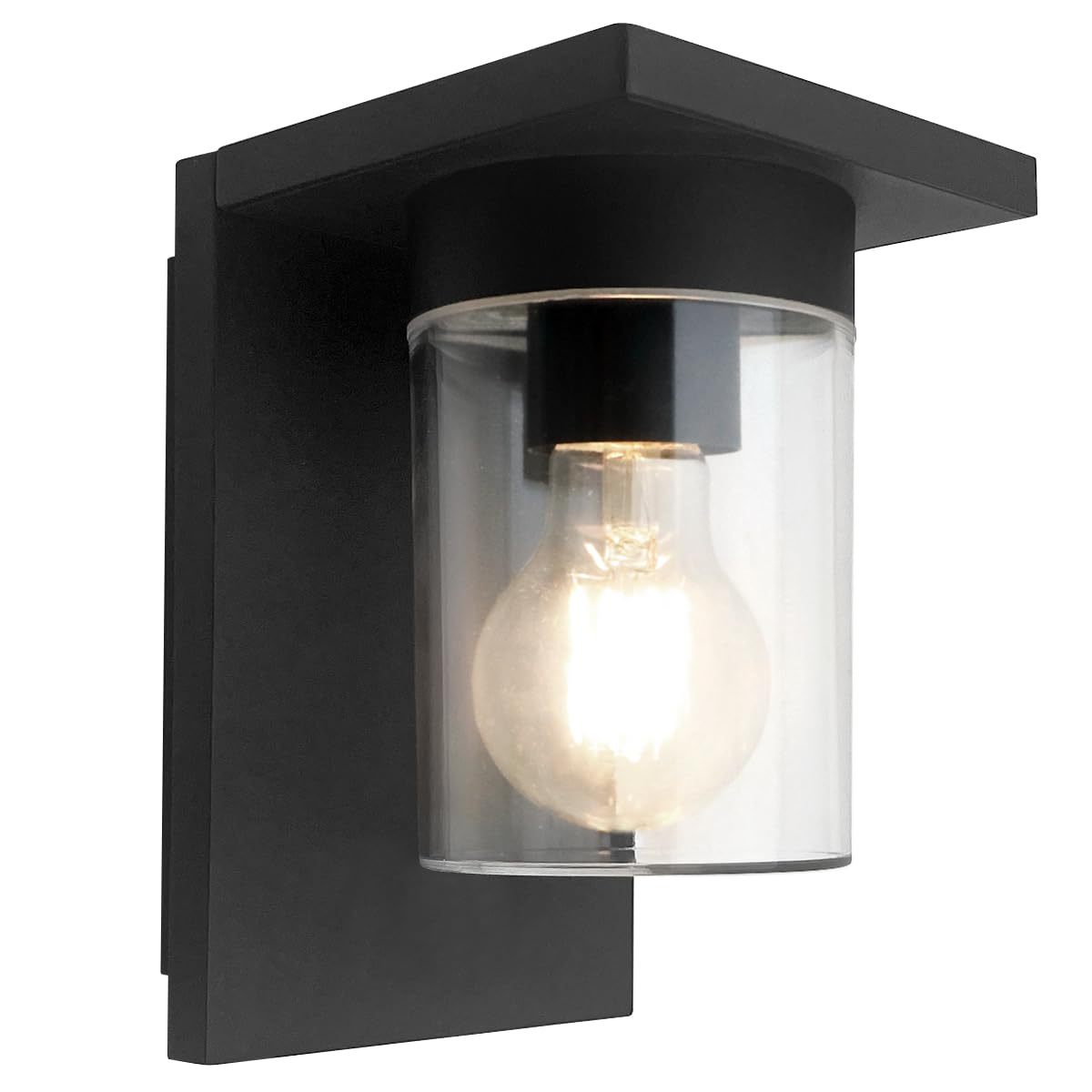 Long Life Lamp Company Black Garden Outdoor Rectangular Wall Light Lantern Clear Cylindrical Lamp Shade 4W Led Warm White (Zlc385-K)