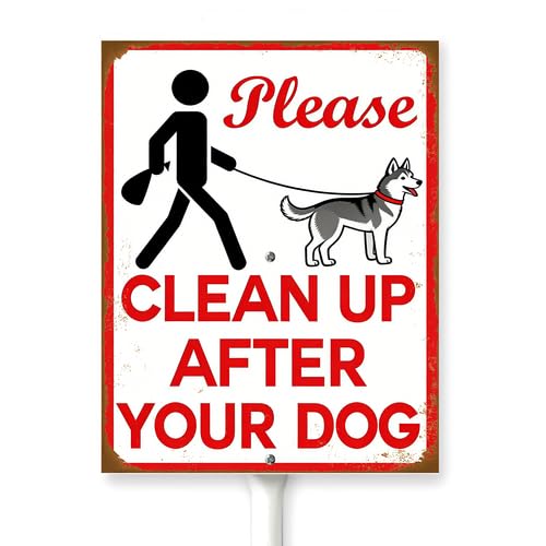 Horienteeon No Pooping Dog Signs Yard Sign With Stake Clean Up After Your Dog Sturdy Aluminium Signs Neighborhood Grass Lawn Yard Prop Decorations,Outdoor Aluminium Décor 8x12"