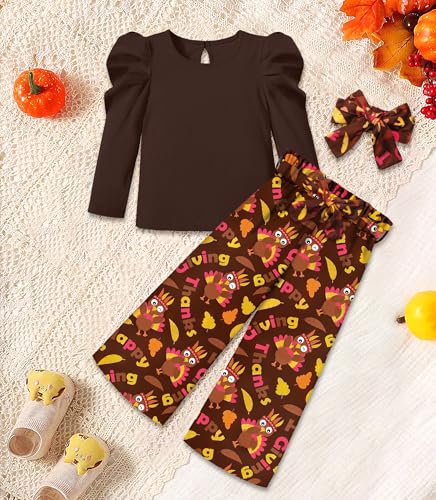 Image of MIGU Toddler Girl Clothes,Girls Fashion Clothes Puff Sleeves Shirt Pants Headband 3Pcs Girls Gifts Sets