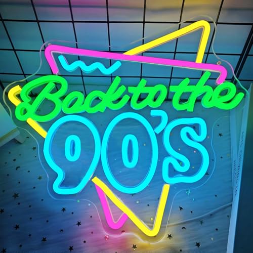 Image of Back To The 90'S Neon Sign for Wall Decor Led neon Signs for 90'S Party Decor Back to The 90's Neon Light sign 90's Background wall Decor light up sign for Home Recreation Room Hotel