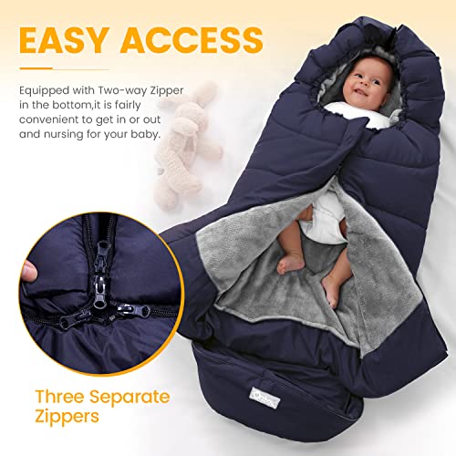 Image of Orzbow Stroller Footmuff Universal - Weather-Proof Bunting Bag for Toddler, Warm Fleece Sleeping Bag for Cold Weather, Easily Attaches to Most Strollers, Baby Boys Girls Winter Essentials, Blue