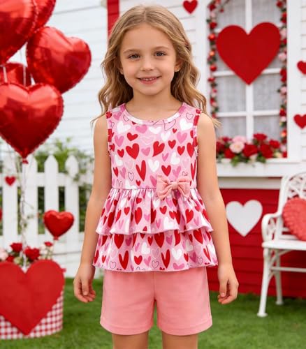 Image of Girls 2 Piece Outfit Summer Short Set Sleeveless Bow Knot Tank Top and Shorts Cute Clothes for Toddler Girls