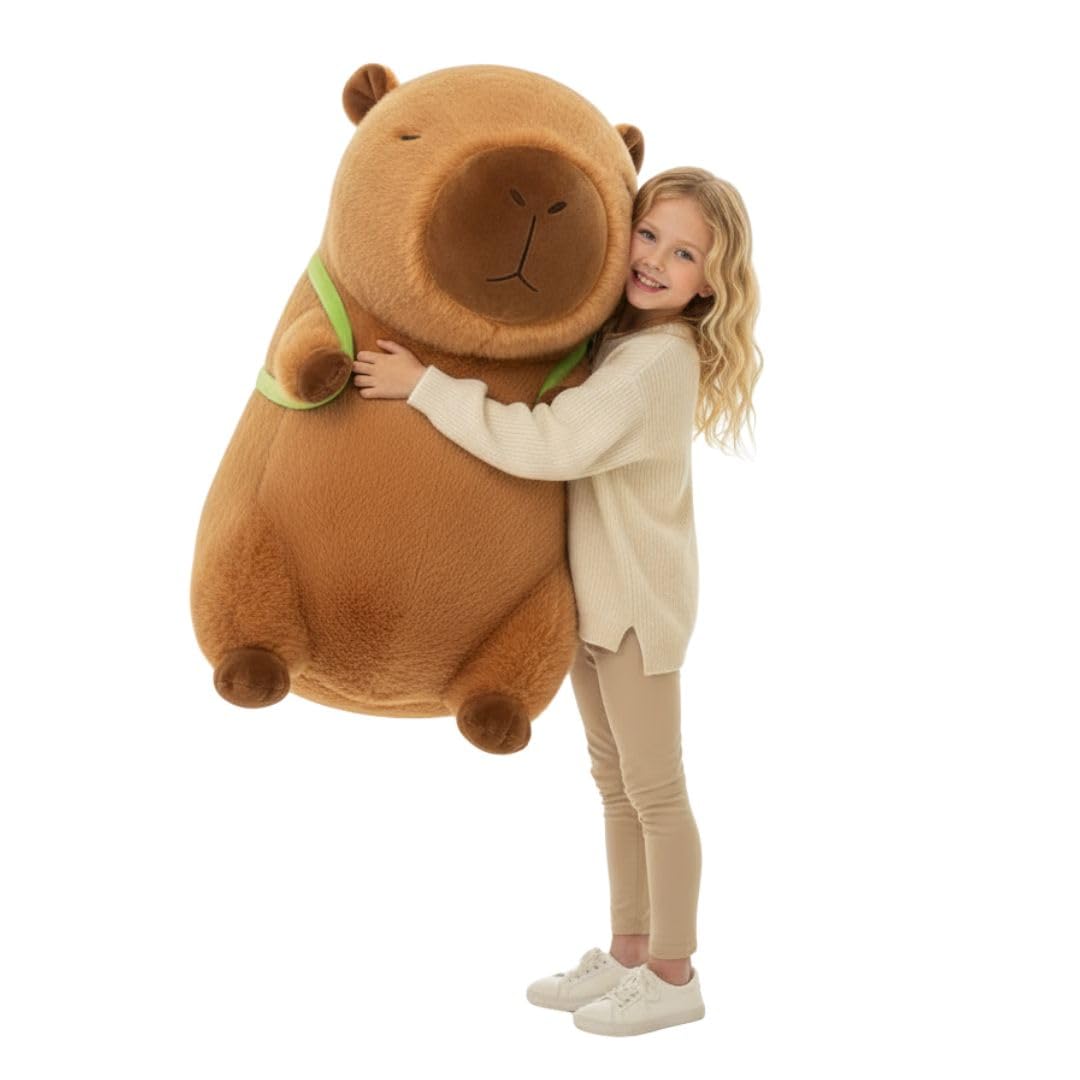 nerd hunters Capybara Plüschtier XXL 100 cm – Großes Weiches Kapibara Kuscheltier 3-in-1 Kissen & Deko – Riesen Stofftier zum Kuscheln für Kinder & Erwachsene (Capybara mit Schildkröte)