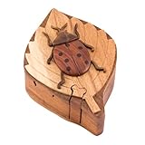 Ladybug Handmade Carved Wood Intarsia Puzzle Box