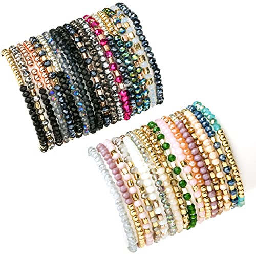 35Pcs Delicate Boho Beaded Bracelets Multi Layer Versatile Statement Bracelets Stackable stretch Cuff Sparkly Glass Crystal Beads bracelets