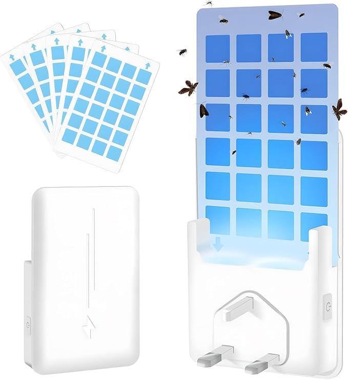 Flying Insect Trap, Fruit Fly Trap with 5 Glue Cards, Mosquito Killer Plug in with Night Light for Bugs Mosquito Moth Gnat (White)