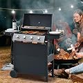 4 Burner Propane Gas Grill, 34,000 BTU Stainless Steel Outdoor BBQ Grill with Two Side Shelves & Lid, Heavy-Duty for Backyard, Patio, Garden - Includes Wheels & Bottle Opener(Model C++Black)
