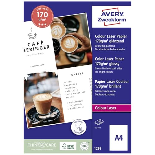 Avery España 1298.Caja de 150 hojas de papel fotográfico brillo para láser 170 gr