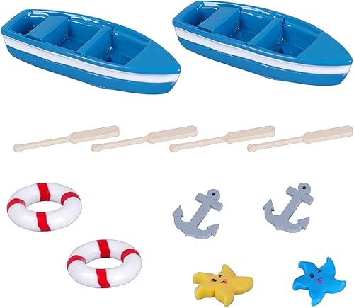 12 piezas de mini adornos en miniatura estilo playa para decoración de casa de muñecas de jardín de hadas, casa de muñecas en miniatura con remos y