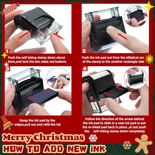 Bertiveny Christmas Self-Inking Stamps Set for Holiday Mail丨Merry Christmas Stamp Santa Claus Signature Stamp丨Red Christmas Holiday Stamp Set for Christmas Gift Tag Office Home Party