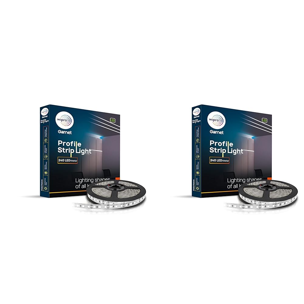 wipro Garnet 80W LED Profile Strip for Home Decoration|Neutral White, 4000K|240 LEDs/mtr|1 Meter LED Profile Strip Light for Ceiling, Wall Decoration | Pack of 2 (Driver Required Separately), Plastic (B0D81BGGQ7) Amazon Price History, Amazon Price Tracker