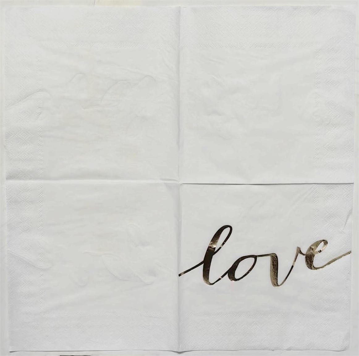 Love Is Sweet Servietten, 3-lagig, 50 Stück, Gold/weiß – Für Hochzeit, Party & Tischdekoration