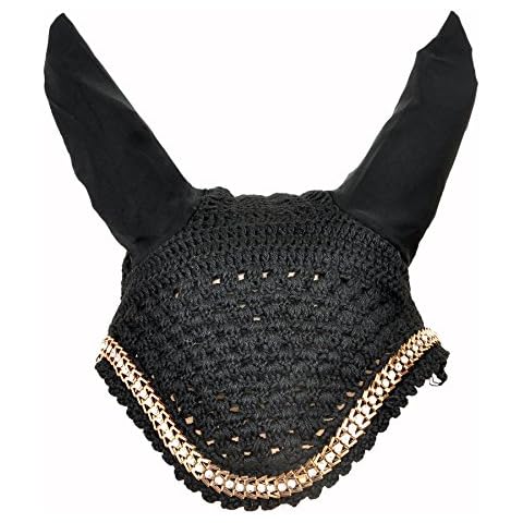 Manaal Enterprises Horse Soft Crochet Breathable Cotton Ear Net Hood Ear Protector Bonnet Equestrain with Piping Cotton White Horse Fly veil (Full, Black) Cover