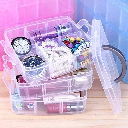 PRIMIL 3 Layer 18 Grids Storage Square Plastic Boxes Medicine Jewelry Bead Storage Box Container Organizer - Random Color - Transparent