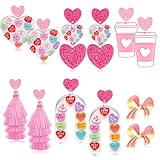6 Pairs Valentines Earrings for Women, Valentine Heart Arch Bow Tassels Dangle Earrings Bulk, Galentine's Jewelry Accessories Gifts for Women and Teens