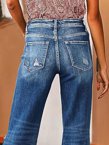 Flamingals Straight Leg Jeans for Women High Rise Casual Wash Cut Out Raw Hem Button Fly Denim Jeans3