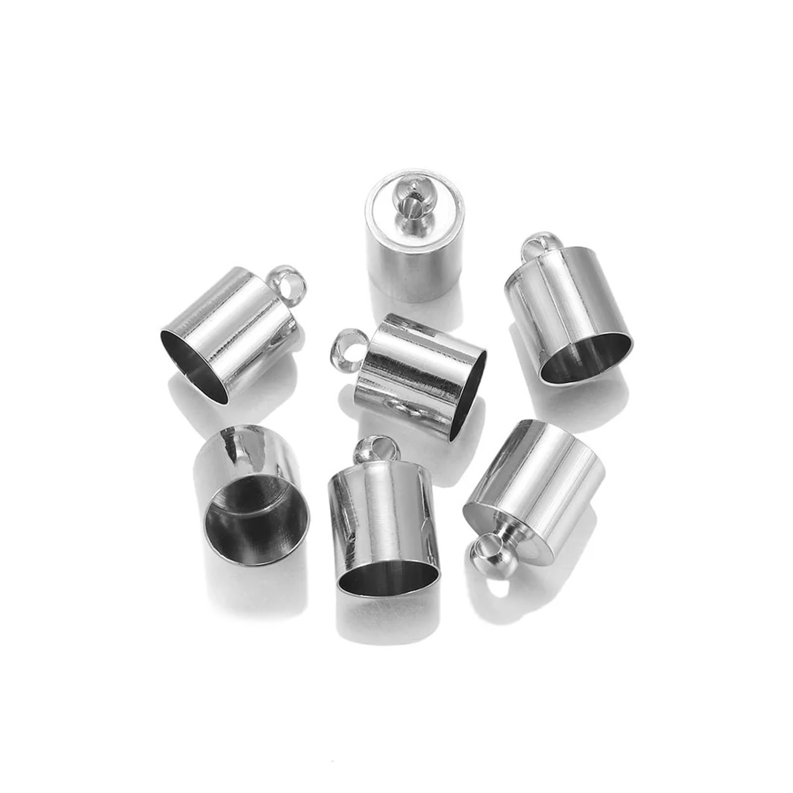 WEKONUMEX Rope Stoppers, Rope Stoppers Tip Caps Multicolor Multiple Sizes 20-50 Pcs For DIY Jewelry Making(Rhodium,50Pcs 5 x 10mm)