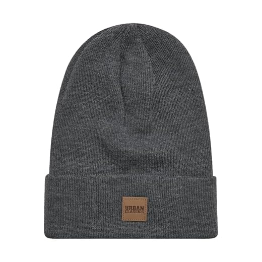 Urban Classics Leatherpatch Long Beanie Gebreide muts, uniseks, antraciet, Eén maat