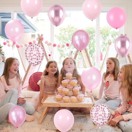 Image of 60pc Light Pink Balloons Metallic Pink Balloon Pink Latex Ballons and Pear White Balloons for Birthday Baby Shower Princess Party Decorations