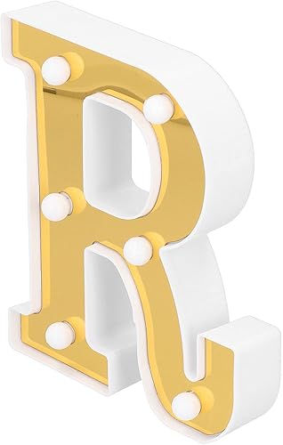 Miniatura 6 de ViaGasaFamido Lámpara de letrero R, lámpara decorativa con letras LED doradas, letras blancas cálidas para dormitorio, boda, fiesta de cumpleaños