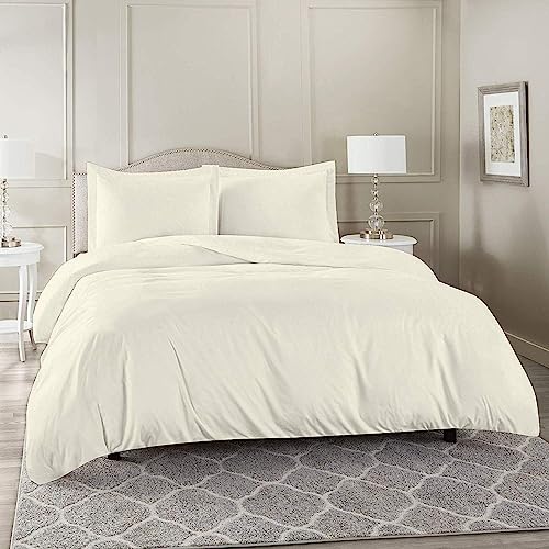 Image of Duvet Cover Set Single Size Bed (60x92 Inch) 1 Duvet Cover + 2 Pillow Covers with Zipper 400 TC Microfiber Luxurious Quilt, Comforter, Rajai, Dohar Blanket Cover (Ivory)