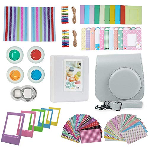 FollowSun 10 in 1 Sofortbildkameras Zubehör für Fujifilm Instax Mini 9 8 8+: Tasche/Album/Selfie Lense/Farbige Filter/Fotos Frame/Wand hängen Bilder/Border-Aufkleber/Corner Aufkleber (Smoky weiß)