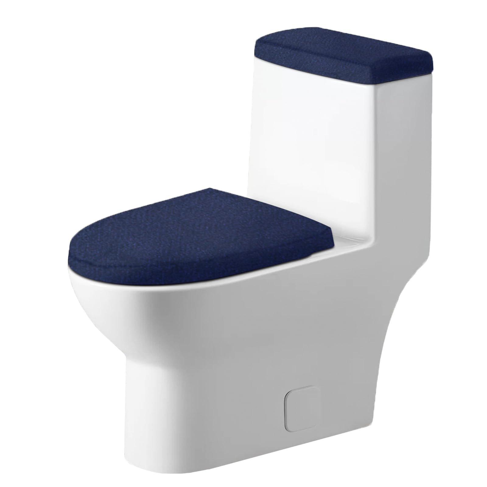 DRBIT Toilet Tank Lid Cover Stretch Velvet Toilet Lid Seat Cover Set Elastic Toilet Covers Set Wear Resistant Toilet Lid Cover and Toilet Tank Lid Cover Machine Wash for Bathroom Home(Navy)