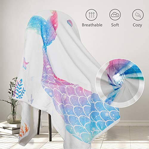 Trensom Little Mermaid Blanket Baby Monthly Milestone Blanket Girl Personalized Fleece Months Blakets Newborn Shower Nursery Decor With One Bib & Hedbd Two Frames,Large 59”X40” #TOP5