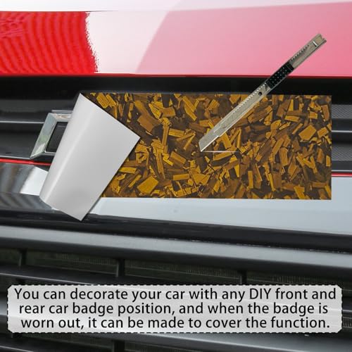 Image of QianBao Compatible with Gold Forged Carbon Fiber Vinyl Wrap 11.8 inch x 4 inch Chevy Bowtie Emblem Wrap Kit with Spatula and Cutter 3 Pcs Universal Logo Overlay